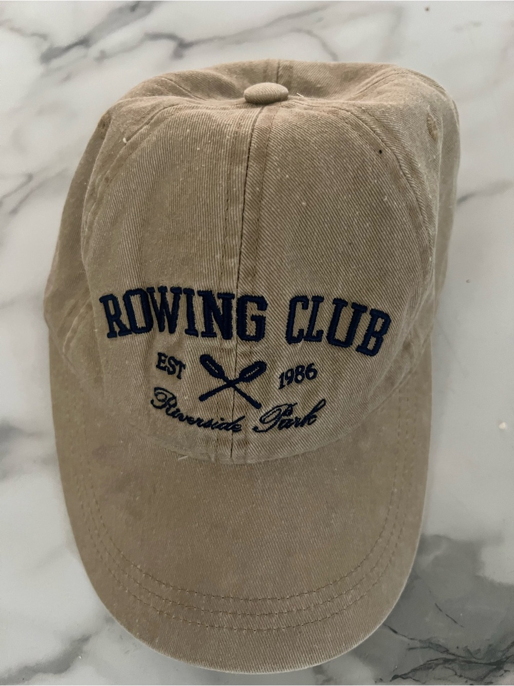 H&M Beige Baseball Cap with Navy Rowing Club Embroidery